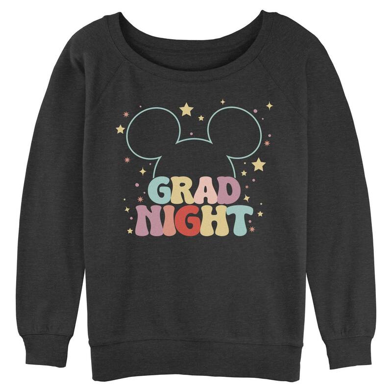 ウォルトディズニー レディース トップス プルオーバー パイル グラフィック Juniors\u0027 Disney ’ s Mickey Mouse Grad Night Long Sleeve Slouchy Terry Graphic Pullover Charcoal Heather 濃灰色