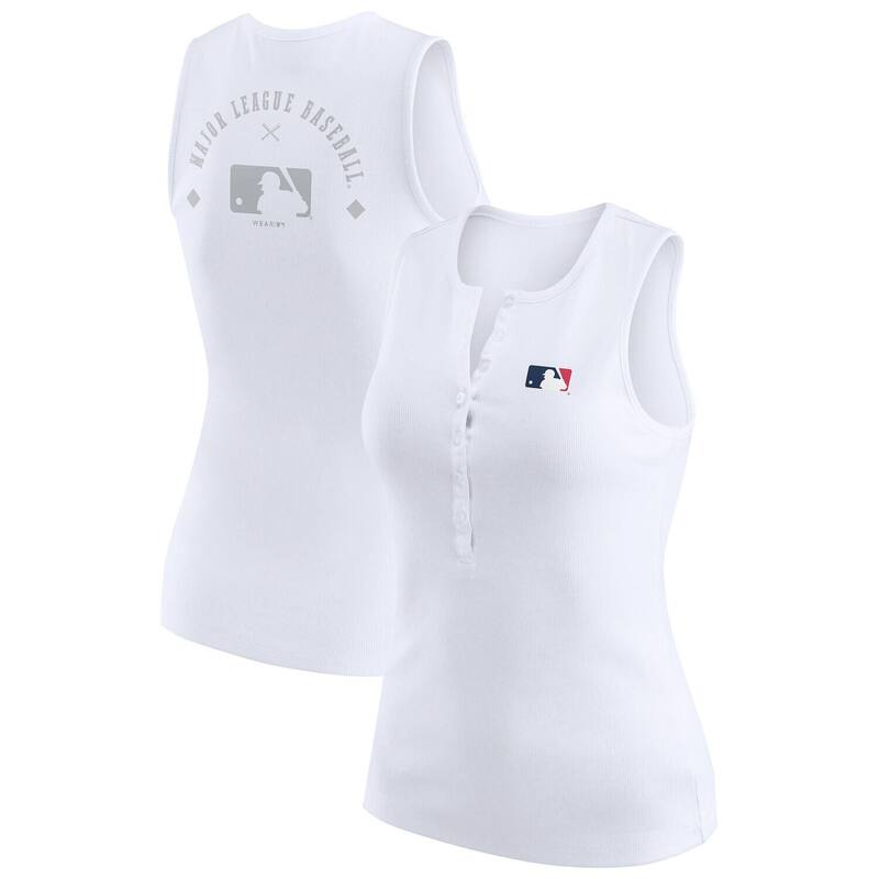 お召しもの バイ エリン アンド濫りがわしい レディース トップス プルオーバー 編み物 Women\u0027s WEAR by Erin Andrews White MLB Rib-Knit Henley Tank Top Mlb White 白いこと