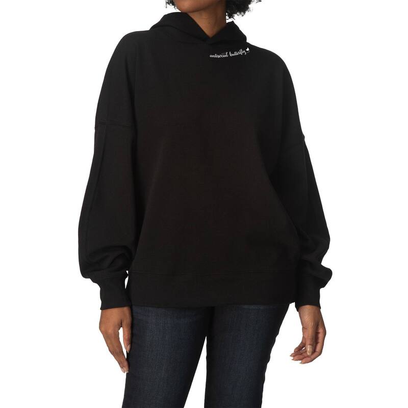 アニメキャラクター レディース トップス Tシャツ スウェット フリース パーカー Licensed Character Women's Antisocial Butterfly Oversized Fleece Hoodie Sweatshirt Black ブラック|ReVida 店