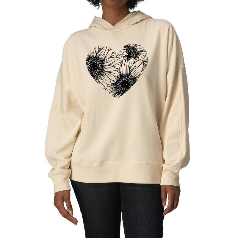 アニメ人となり レディース トップス ティーシャツ 汗水 フリース パーカー Licensed Character Women\u0027sunflower Heart Oversized Fleece Hoodie Sweatshirt Cream 皮膚軟化剤