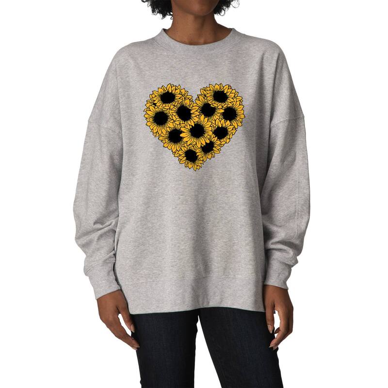 アニメ文字記号 レディース トップス プルオーバー 汗水 フリース Licensed Character Women\u0027sunflower Heart Oversized Fleece Crew Sweatshirt Athletic Heather ギョリュウモドキ