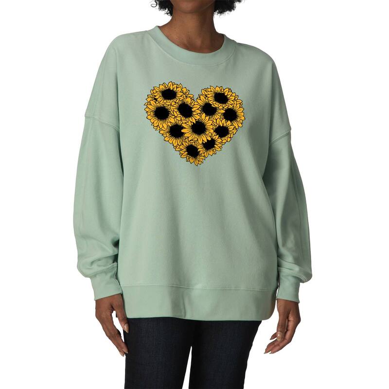 アニメ文字記号 レディース トップス プルオーバー 汗水 フリース Licensed Character Women\u0027sunflower Heart Oversized Fleece Crew Sweatshirt Seafoam