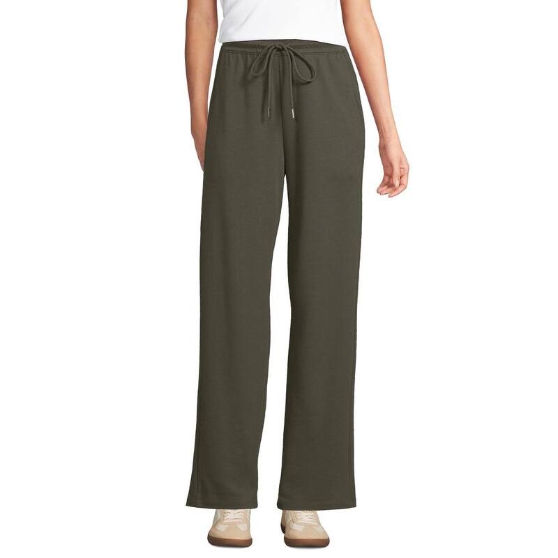ランズ挙げ句の果て レディース ボトムス 心地よいズボン下 引っ切りない プチ Petite Lands\u0027 End High Rise Pull On Relaxed Straight Leg Pants Forest Moss フォレスト