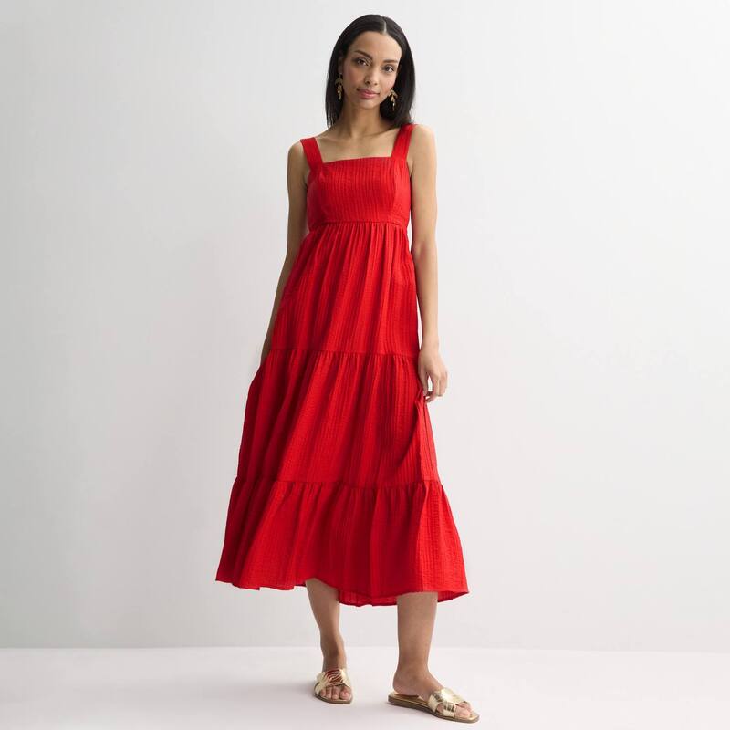 ナインウェスト レディース トップス ワンピース ティアード マキシ Women's Nine Westiered Maxi Dress Cherry Berry｜ReVida 店