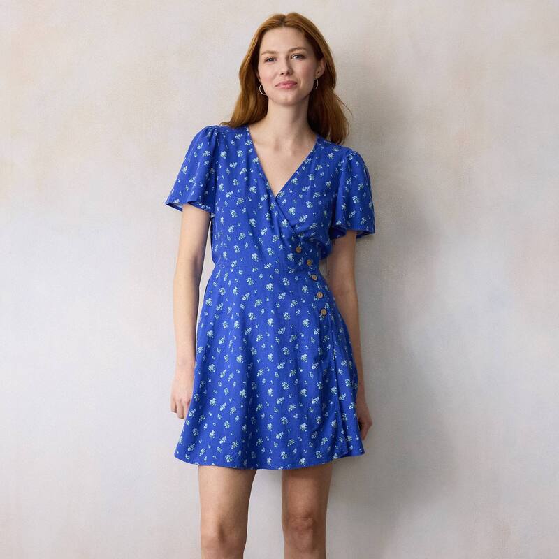 LC Lauren Conrad レディース トップス 衣装 ミニ Women\u0027s LC Lauren Conrad Button Wrap Mini Dress Bluelina Ditzy 青色