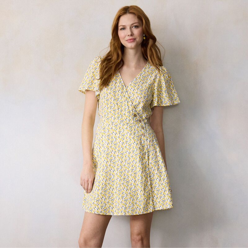 LC Lauren Conrad レディース トップス 衣装 ミニ Women\u0027s LC Lauren Conrad Button Wrap Mini Dress White Lively Lemons 白いこと
