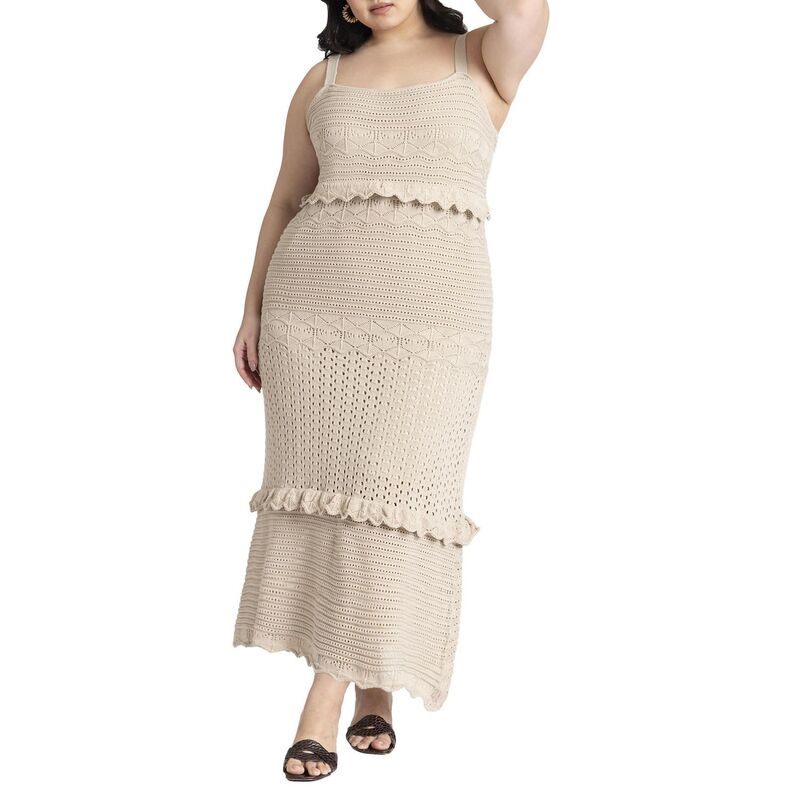 エロクイ レディース トップス 衣装 つけ加える大きさ マキシ ELOQUII Women\u0027s Plusize Crochet Maxi Dress Birch