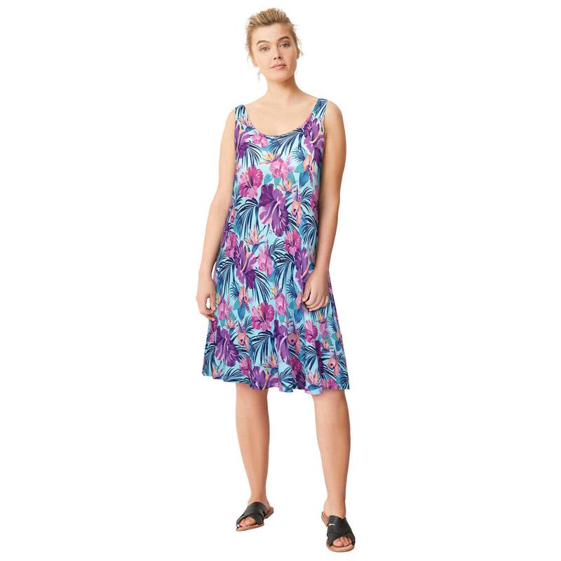 Ellos レディース トップス 衣装 足し加える大きさ Ellos Plusize Crossover Back Tank Dress Aqua Sky Floral アクア