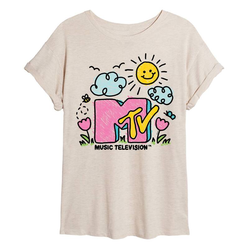 アニメ文字記号 レディース トップス ティーシャツ ロゴタイプ Licensed Character Juniors\u0027 MTV Spring Doodle Logoversized Tee Beige ベージュ