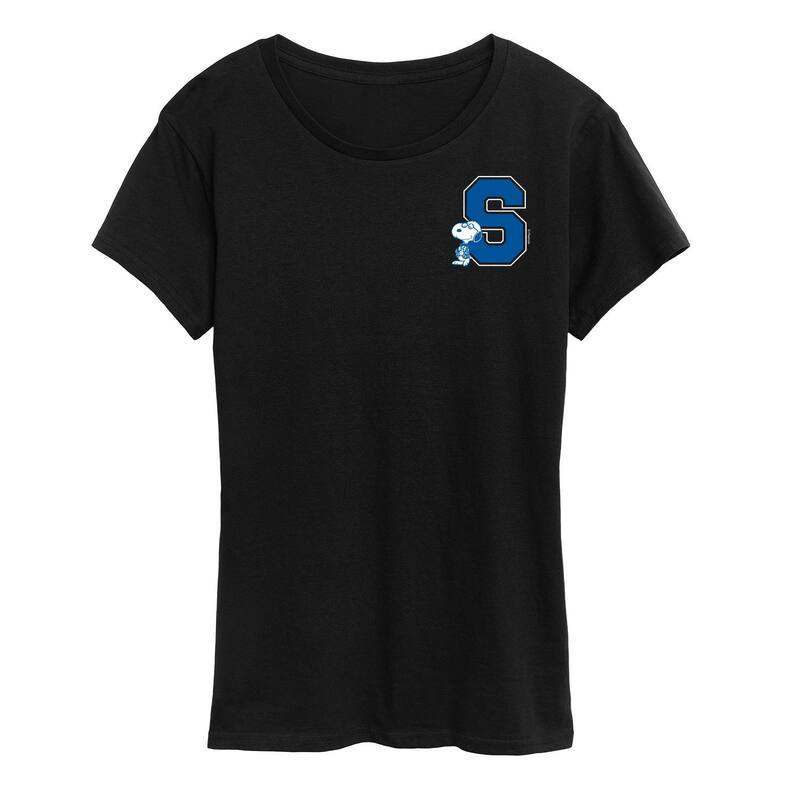アニメ人となり レディース トップス ティーシャツ グラフィック Licensed Character Women\u0027s Peanut Snoopy Collegiate Letter Graphic Tee Black 黒いこと