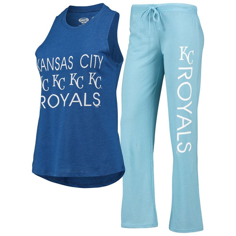 アンブランデッド レディース アンダーお召しもの ナイト爵お召しもの ズボン下 Unbranded Women\u0027s Conceptsport Light Blue/Royal Kansas City Royals Meter Muscle Tank Top \u0026 Pantsleep Set Rylight 青色
