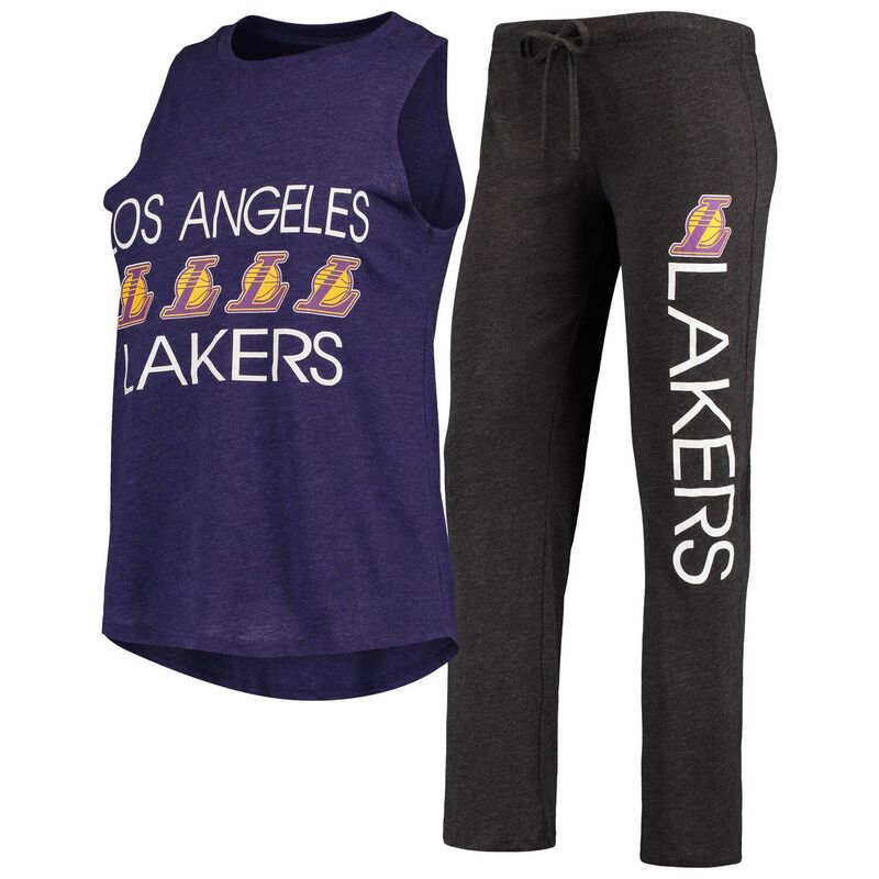 アンブランデッド レディース アンダーお召しもの ナイト爵お召しもの ズボン下 Unbranded Women\u0027s Conceptsport Black/Purple Los Angeles Lakers Tank Top \u0026 Pantsleep Set Lak Purple パープル