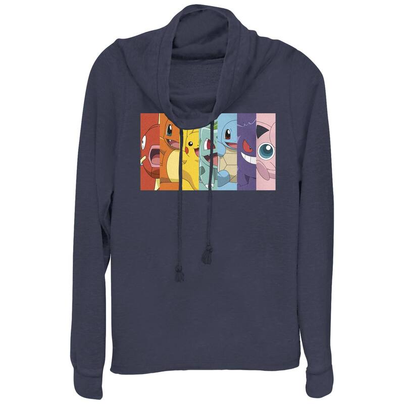 アニメキャラクター レディース トップス Tシャツ グラフィック Licensed Character Juniors' Pokmon Poke Rainbow Grid Cowlneck Graphic Lightweight Long Sleeve Navy ネイビー｜ReVida 店