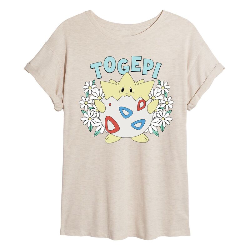 アニメ人となり レディース トップス ティーシャツ お花柄 お花 Licensed Character Juniors\u0027 Pokmon Togepi Floral Oversized Tee Beige ベージュ