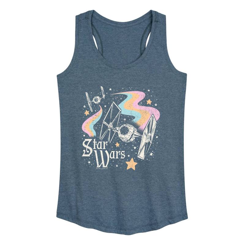 アニメ人となり レディース トップス ティーシャツ Licensed Character Women\u0027star Wars Celestial Ships Racerback Tank Top Heather Blue ギョリュウモドキ