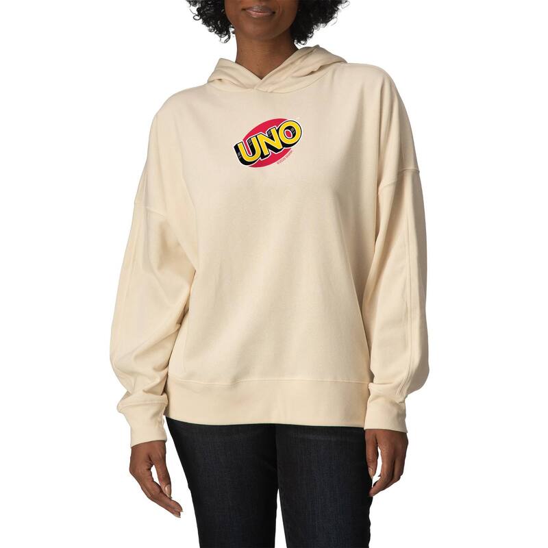 アニメ文字記号 レディース トップス ティーシャツ 汗水 ロゴタイプ フリース パーカー Licensed Character Women\u0027s UNO Logoversized Fleece Hoodie Sweatshirt Cream 皮膚軟化剤