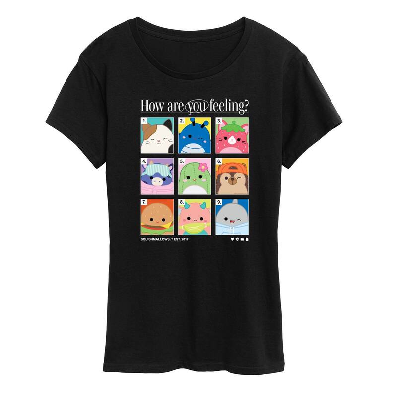 アニメ人となり レディース トップス ティーシャツ グラフィック Licensed Character Women\u0027squishmallows How Are You Feelingrid Graphic Tee Black 黒いこと