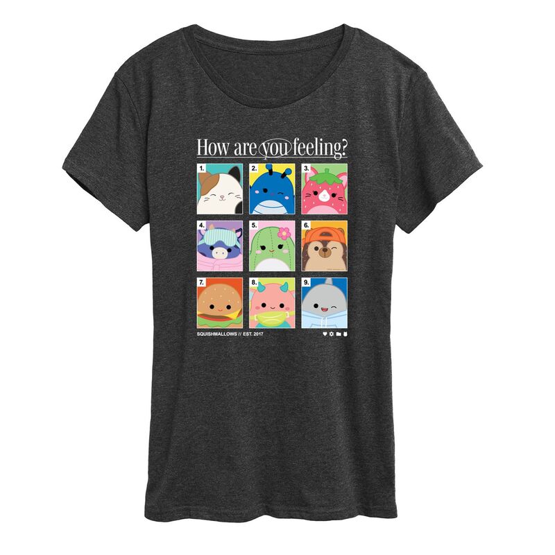 アニメ人となり レディース トップス ティーシャツ グラフィック Licensed Character Women\u0027squishmallows How Are You Feelingrid Graphic Tee Heather Charcoal 暗灰色