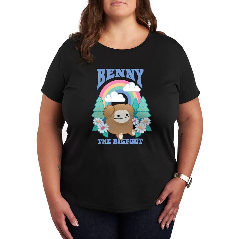 アニメ人となり レディース トップス ティーシャツ 足し加える大いさ グラフィック Licensed Character Plusize Squishmallows Benny The Bigfoot Graphic Tee Black 黒いこと