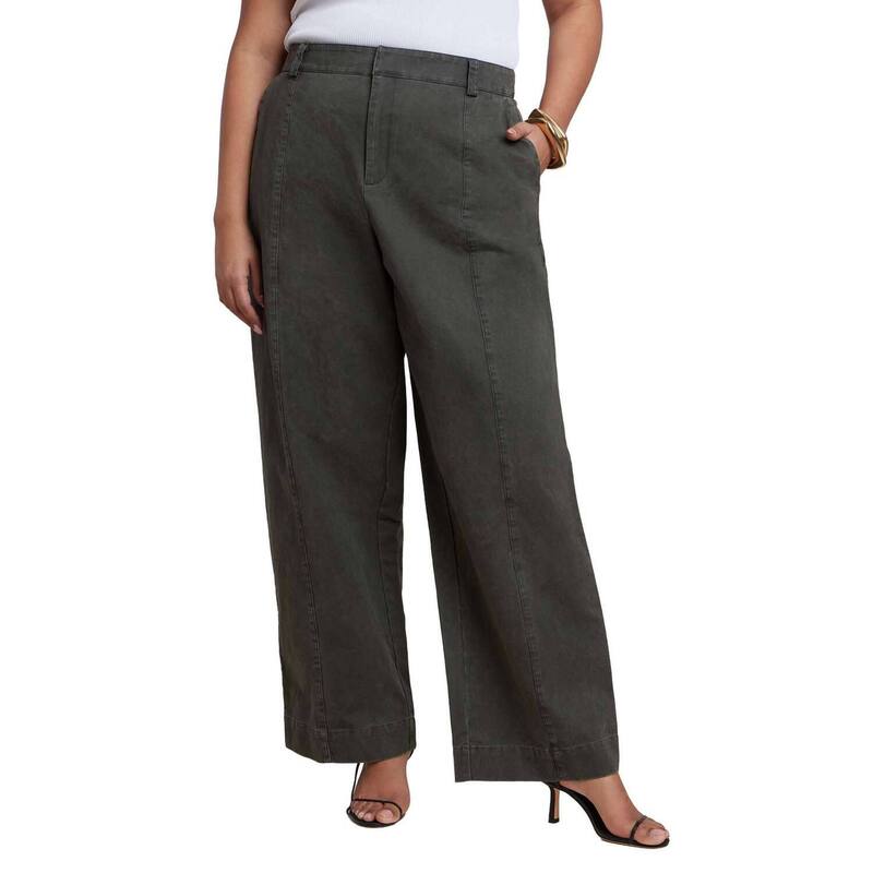 エロクイ レディース ボトムス 心地よいズボン下 引っ切りない つけ加える大きさ ELOQUII Women\u0027s Plusize Twill Straight Leg Pant Burnt Olive オリーブ