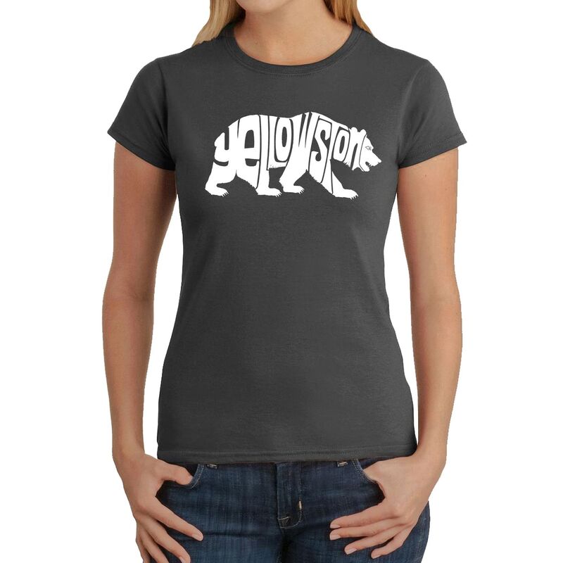 エルエーポップアート レディース トップス ティーシャツ 天使の都市 Pop Art Yellowstone Bear - Women\u0027s Word Art-Shirt Grey 薄墨色