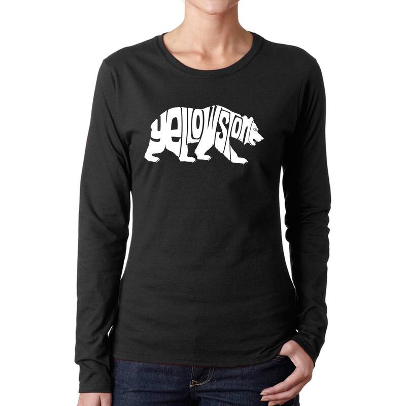 エルエーポップアート レディース トップス ティーシャツ 天使の都市 Pop Art Yellowstone Bear - Women\u0027s Word Art Long Sleeve T-Shirt Black 黒いこと