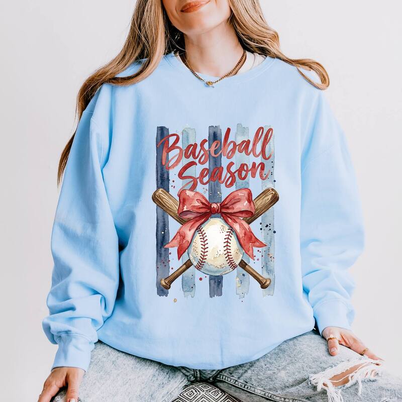 Simply Sage Market レディース トップス ティーシャツ 汗水 Simply Sage Market Baseball Season Watercolor Stripes - Women\u0027s Lightweight Garment Dyed Sweatshirt Hydrangea 縞模様