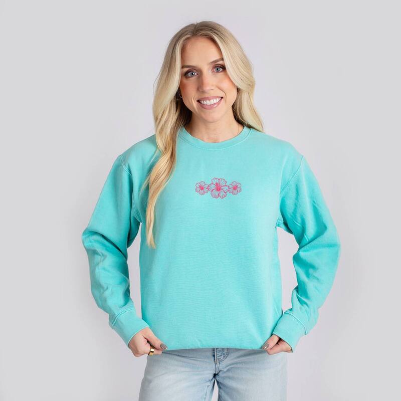 Simply Sage Market レディース トップス ティーシャツ 汗水 Simply Sage Market Hibiscus Row Pink - Women\u0027s Lightweight Garment Dyed Sweatshirt Chalky Mint ペパーミント