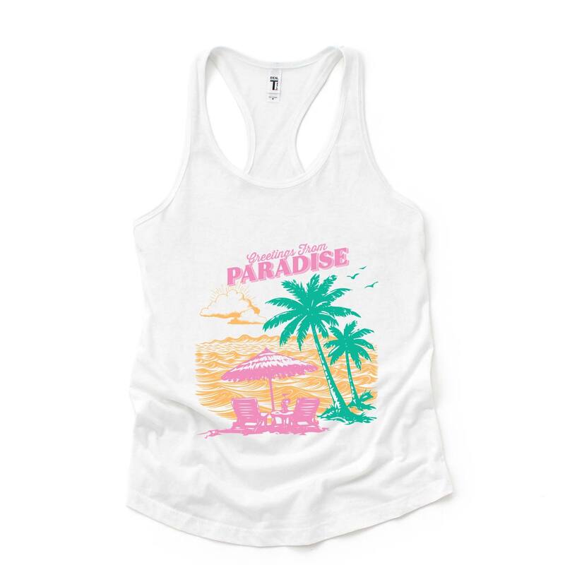 Simply Sage Market レディース トップス ティーシャツ グラフィック Simply Sage Market Greetings From Paradise Palm Tree - Women\u0027s Graphic Racerback Tank Top White 白いこと
