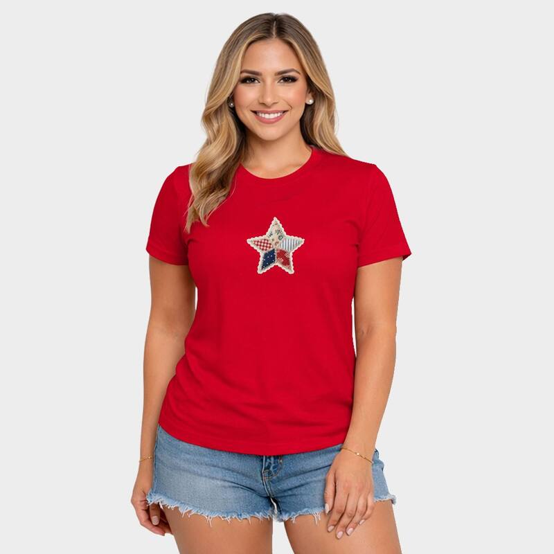 Simply Sage Market レディース トップス Tシャツ パッチワーク グラフィック Simply Sage Market Patriotic Star Faux Patchwork - Women'short Sleeve Graphic T-Shirt Red レッド|ReVida 店