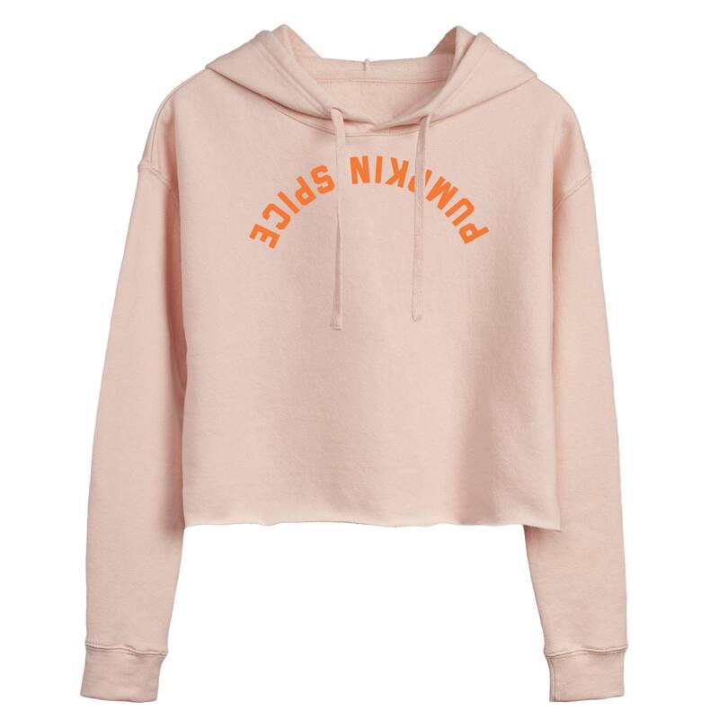 アニメ文字記号 レディース トップス ティーシャツ 落ちこむ クロップド フリース パーカー Licensed Character Juniors\u0027 Pumpkin Spice Upside Down Cropped Fleece Hoodie Pink さくら色
