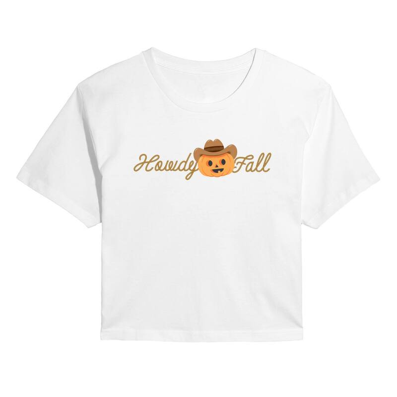 アニメ人となり レディース トップス ティーシャツ クロップド Licensed Character Juniors\u0027 Howdy Fall Pumpkin Cowboy Cropped Tee White 白いこと