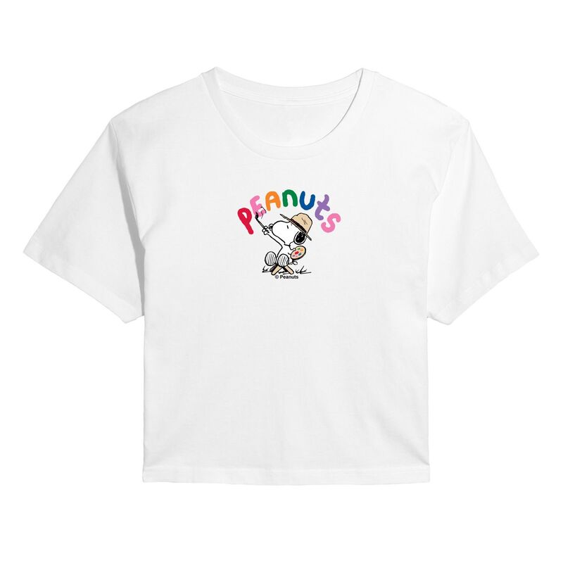 アニメ人となり レディース トップス ティーシャツ クロップド Licensed Character Juniors\u0027 Peanuts Colorful Painter Cropped Tee White 白いこと
