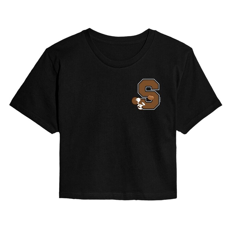 アニメ人となり レディース トップス ティーシャツ クロップド Licensed Character Juniors\u0027 Peanut Snoopy Collegiate Football Cropped Tee Black 黒いこと