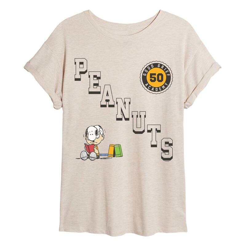 アニメ人となり レディース トップス ティーシャツ Licensed Character Juniors\u0027 Peanuts Good Grief Academy Oversized Tee Beige ベージュ