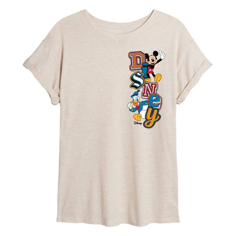 アニメキャラクター レディース トップス Tシャツ ロゴ Licensed Character Juniors' Disney's Mickey & Donald Patch Logoversized Tee Beige ベージュ｜ReVida 店