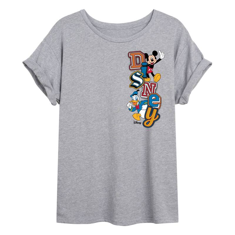 アニメ人となり レディース トップス ティーシャツ ロゴタイプ Licensed Character Juniors\u0027 Disney\u0027s Mickey \u0026 Donald Patch Logoversized Tee Heather Gray 薄墨色