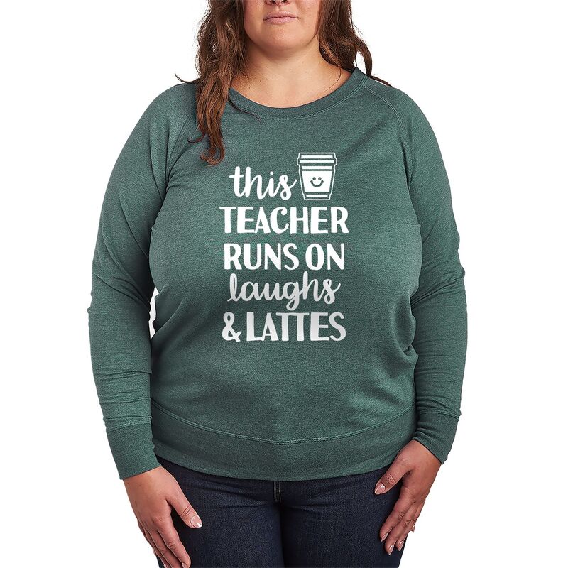 アニメ文字記号 レディース トップス ティーシャツ つけ加える大きさ パイル Licensed Character Plusize This Teacheruns On Laughs \u0026 Lattes French Terry Long Sleeve Tee Heather Juniper ギョリュウモドキ