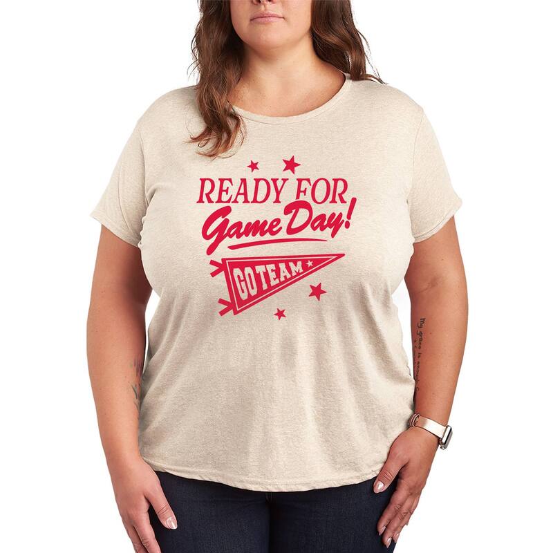 アニメ文字記号 レディース トップス ティーシャツ つけ加える大きさ グラフィック Licensed Character Plusize Ready For Game Day! Go Team Graphic Tee Beige ベージュ