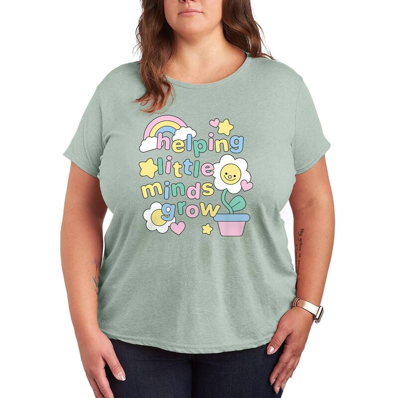 アニメ人となり レディース トップス ティーシャツ 足し加える大いさ グラフィック Licensed Character Plusize “ Helping Little Minds Grow ” Teacher Graphic Tee Heather Sea Foam ギョリュウモドキ