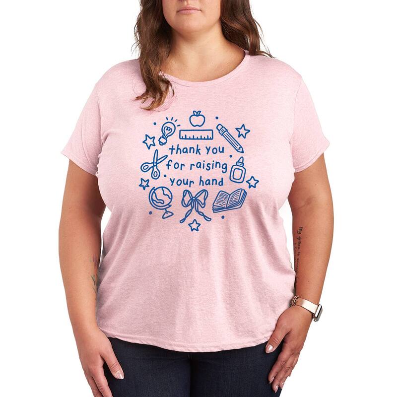 アニメ人となり レディース トップス ティーシャツ 足し加える大いさ グラフィック Licensed Character Plusize Thank You foraising Your Hand Graphic Tee Heather Pink ギョリュウモドキ