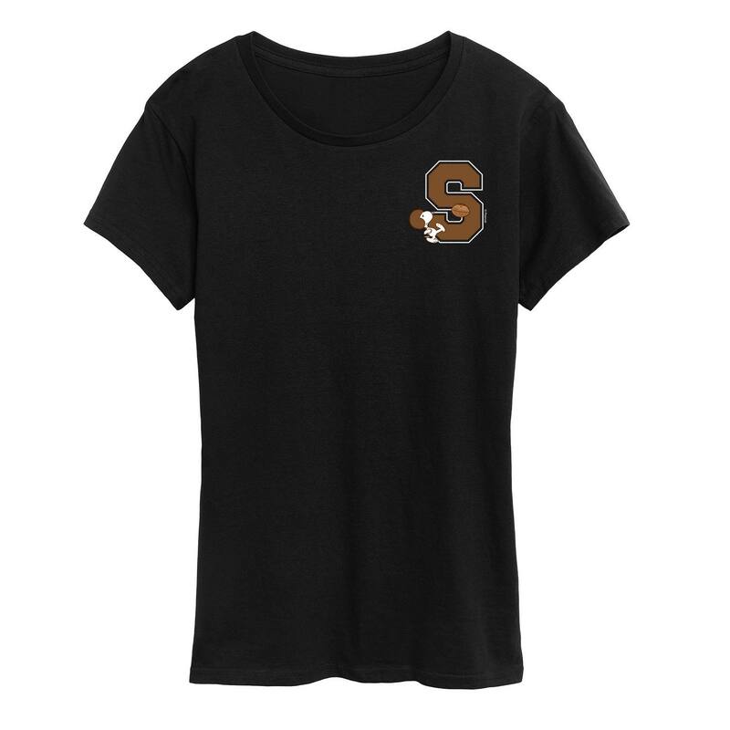 アニメ人となり レディース トップス ティーシャツ グラフィック Licensed Character Women\u0027s Peanut Snoopy Collegiate Footballetter Graphic Tee Black 黒いこと