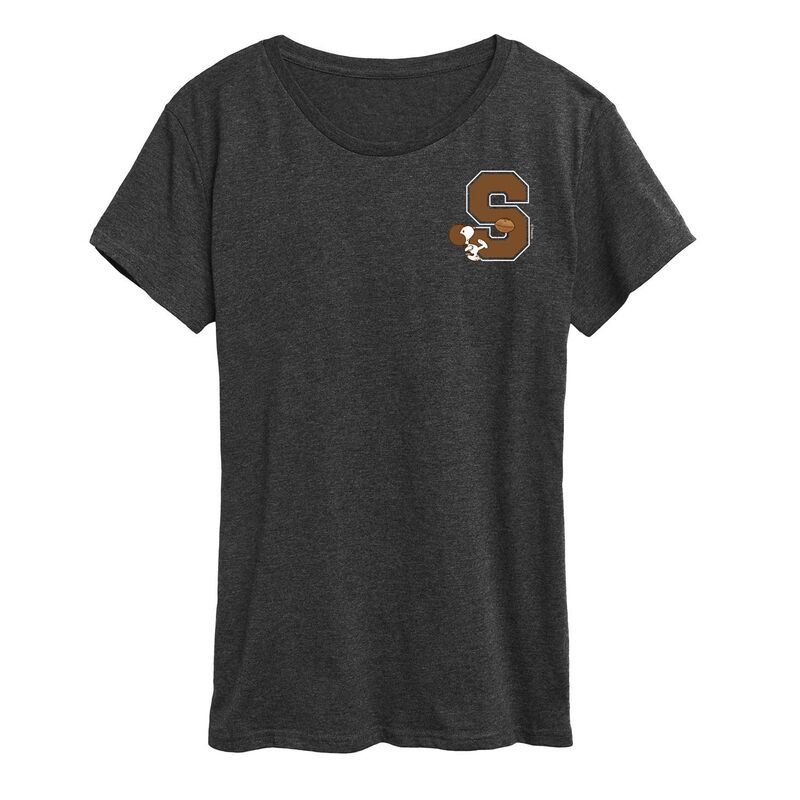 アニメ人となり レディース トップス ティーシャツ グラフィック Licensed Character Women\u0027s Peanut Snoopy Collegiate Footballetter Graphic Tee Heather Charcoal 暗灰色