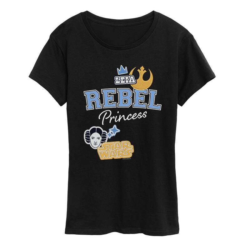 アニメ人となり レディース トップス ティーシャツ グラフィック Licensed Character Women\u0027star Wars Princess Leia Rebel Patches Graphic Tee Black 黒いこと