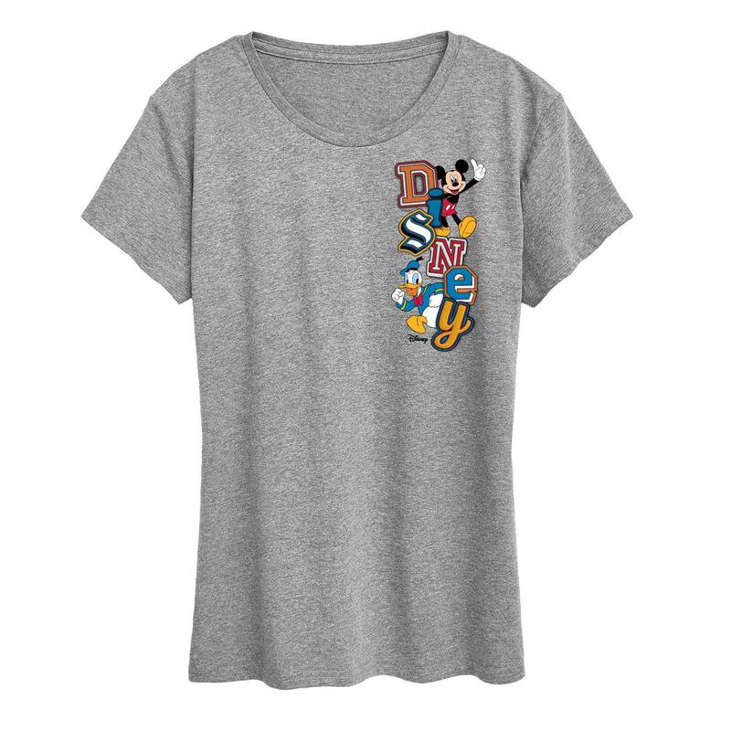 アニメ人となり レディース トップス ティーシャツ ロゴタイプ グラフィック Licensed Character Women\u0027s Disney\u0027s Mickey \u0026 Donald Patch Logo Graphic Tee Heather Gray 薄墨色