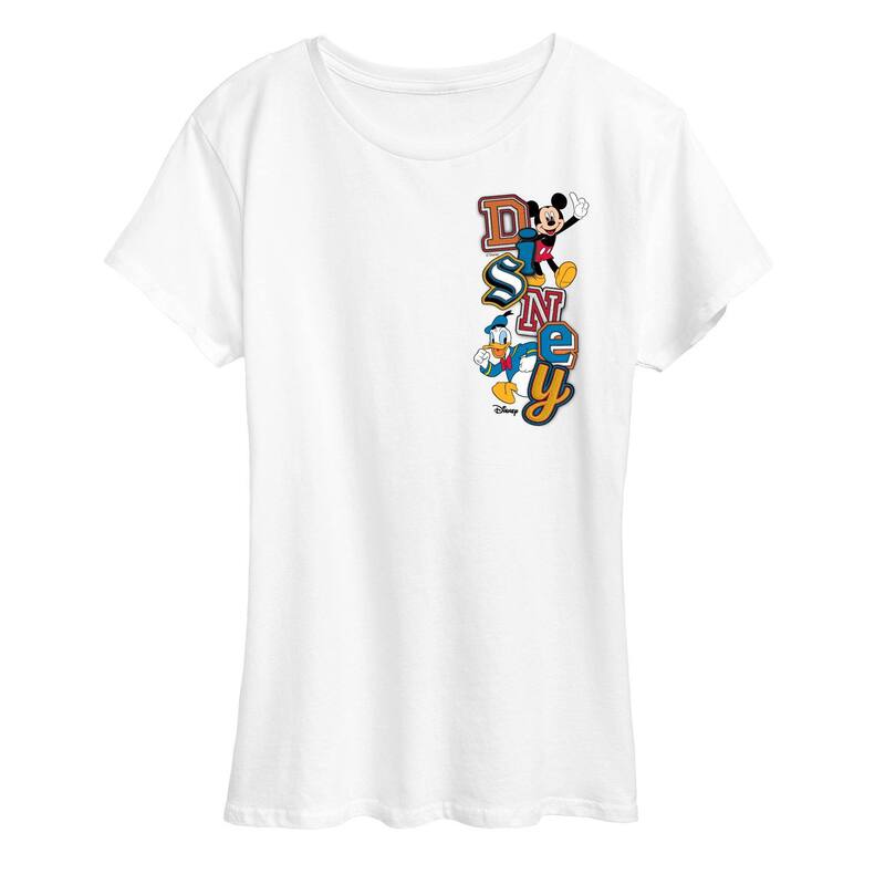 アニメ人となり レディース トップス ティーシャツ ロゴタイプ グラフィック Licensed Character Women\u0027s Disney\u0027s Mickey \u0026 Donald Patch Logo Graphic Tee White 白いこと