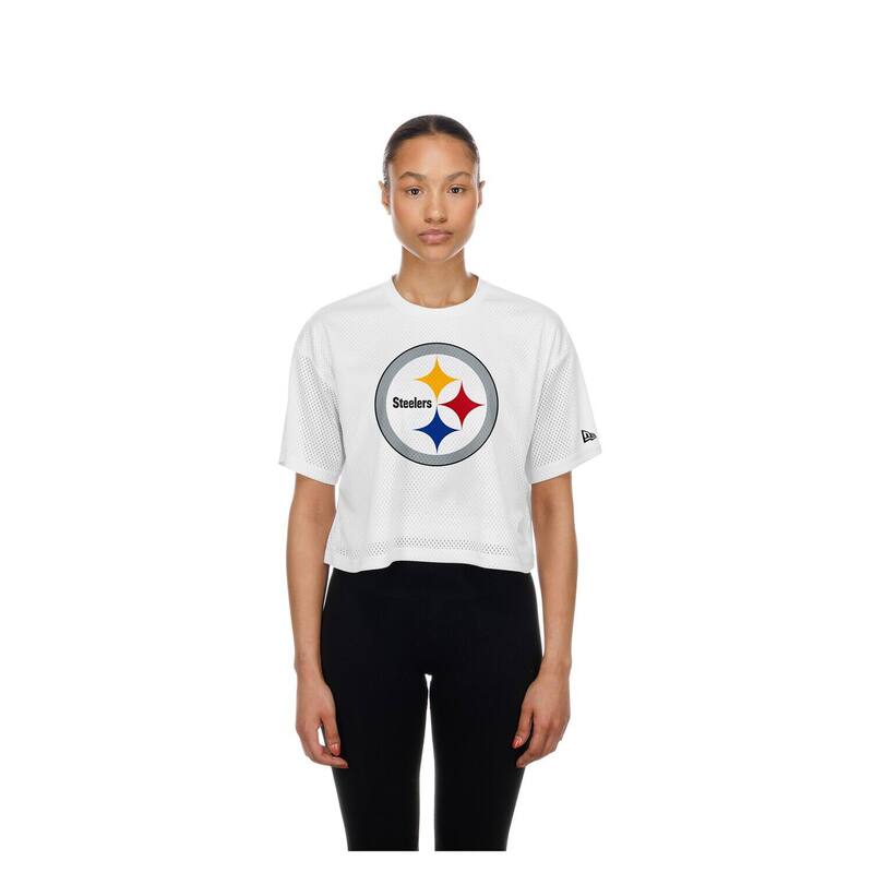 ニュー内鰓 レディース トップス ティーシャツ メッシュ クロップド Women\u0027s New Era White Pittsburgh Steelersummer Mesh Cropped Boxy T-Shirt Stl White 白いこと
