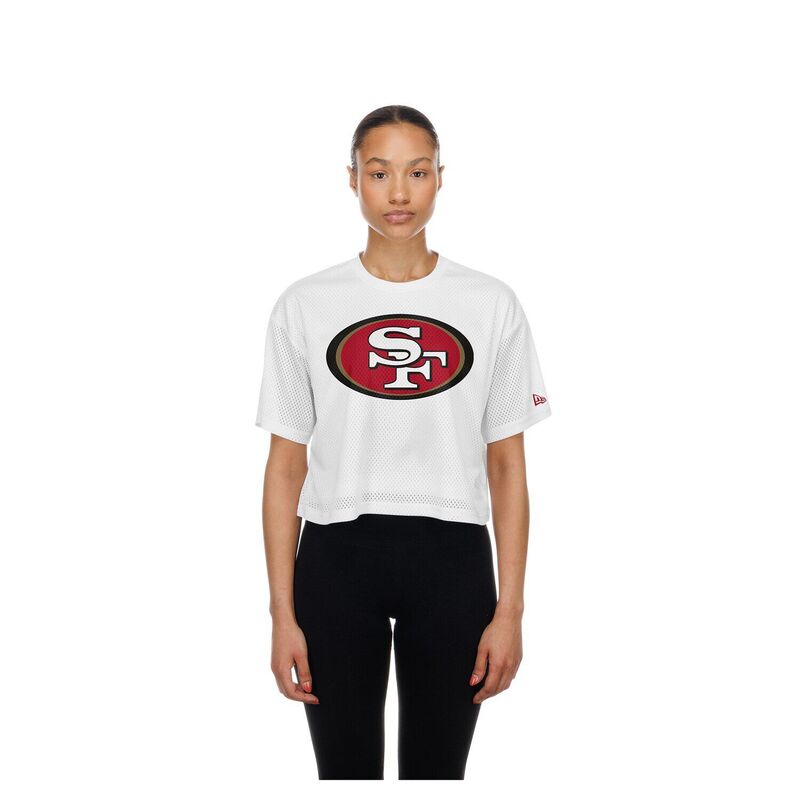 ニュー内鰓 レディース トップス ティーシャツ メッシュ クロップド Women\u0027s New Era White San Francisco 49ersummer Mesh Cropped Boxy T-Shirt 49r White 白いこと