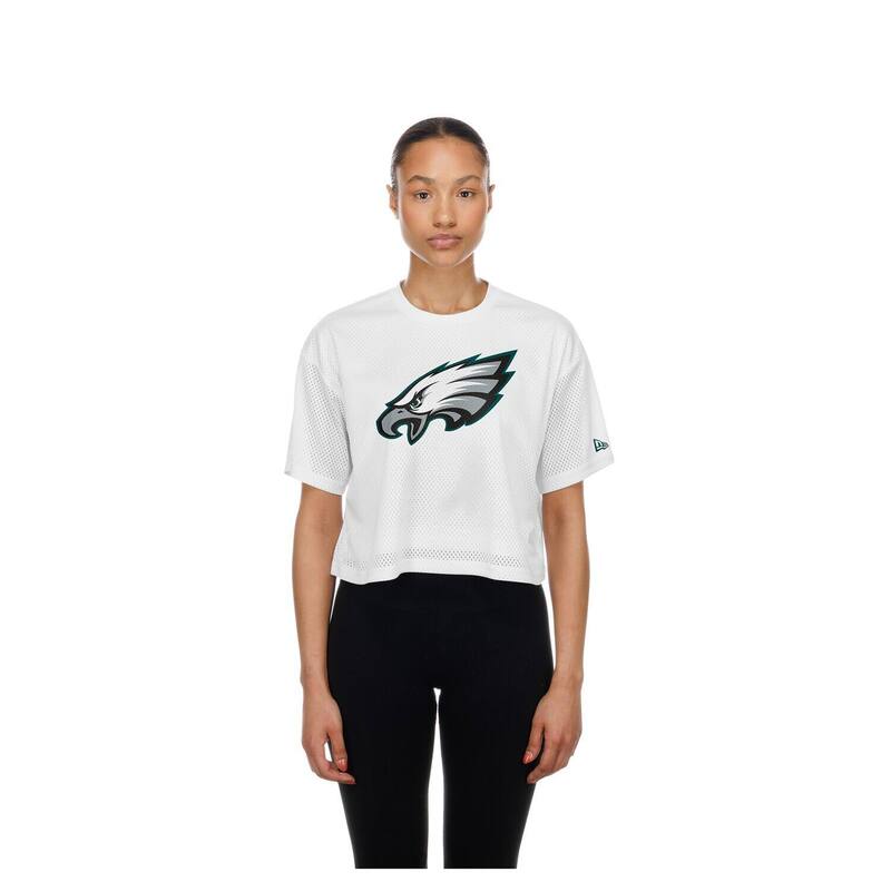 ニュー内鰓 レディース トップス ティーシャツ メッシュ クロップド Women\u0027s New Era White Philadelphia Eaglesummer Mesh Cropped Boxy T-Shirt Eag White 白いこと