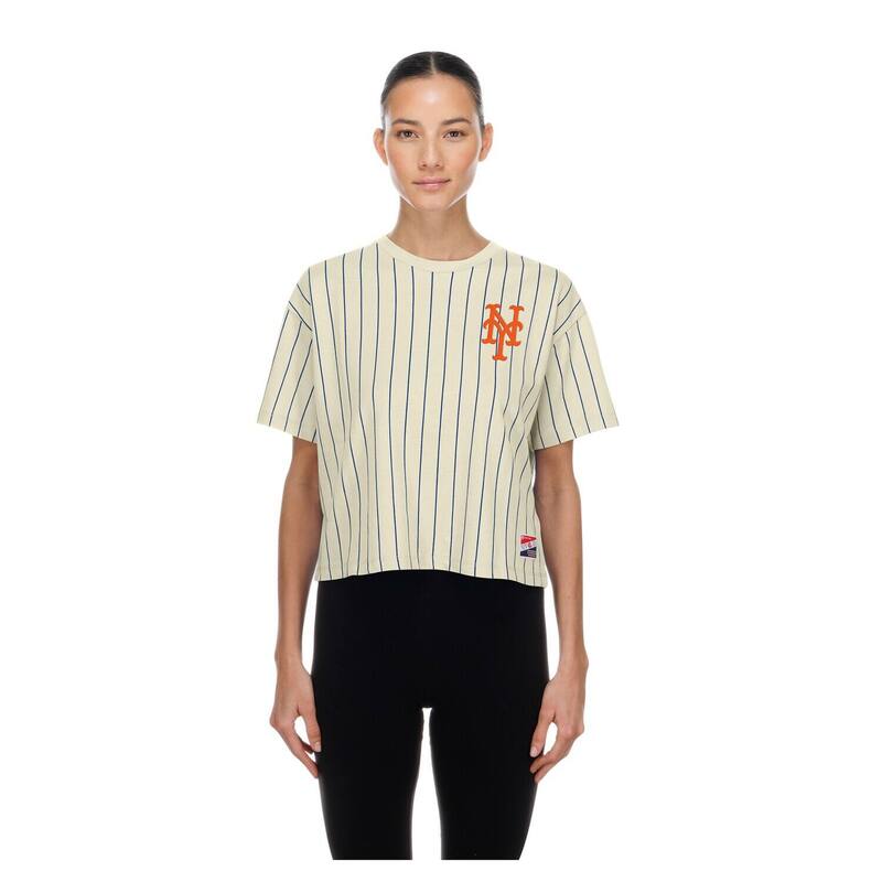 ニュー内鰓 レディース トップス ティーシャツ Women\u0027s New Era Cream New York Mets Throwback Boxy T-Shirt Met Beige ベージュ